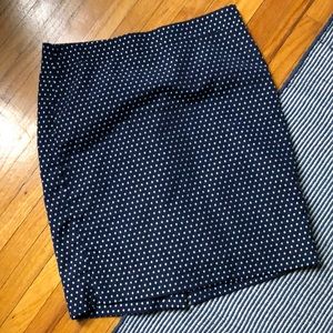 JCrew navy polka dot high waist pencil skirt